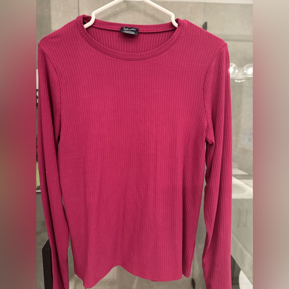Splendid Ribbed Long Sleeve Blouse - Pink